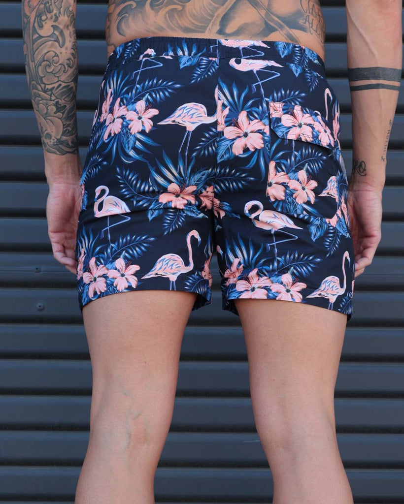 Lost in Paradise Flamingo Shorts-Black/Pink-Back--Zach---L