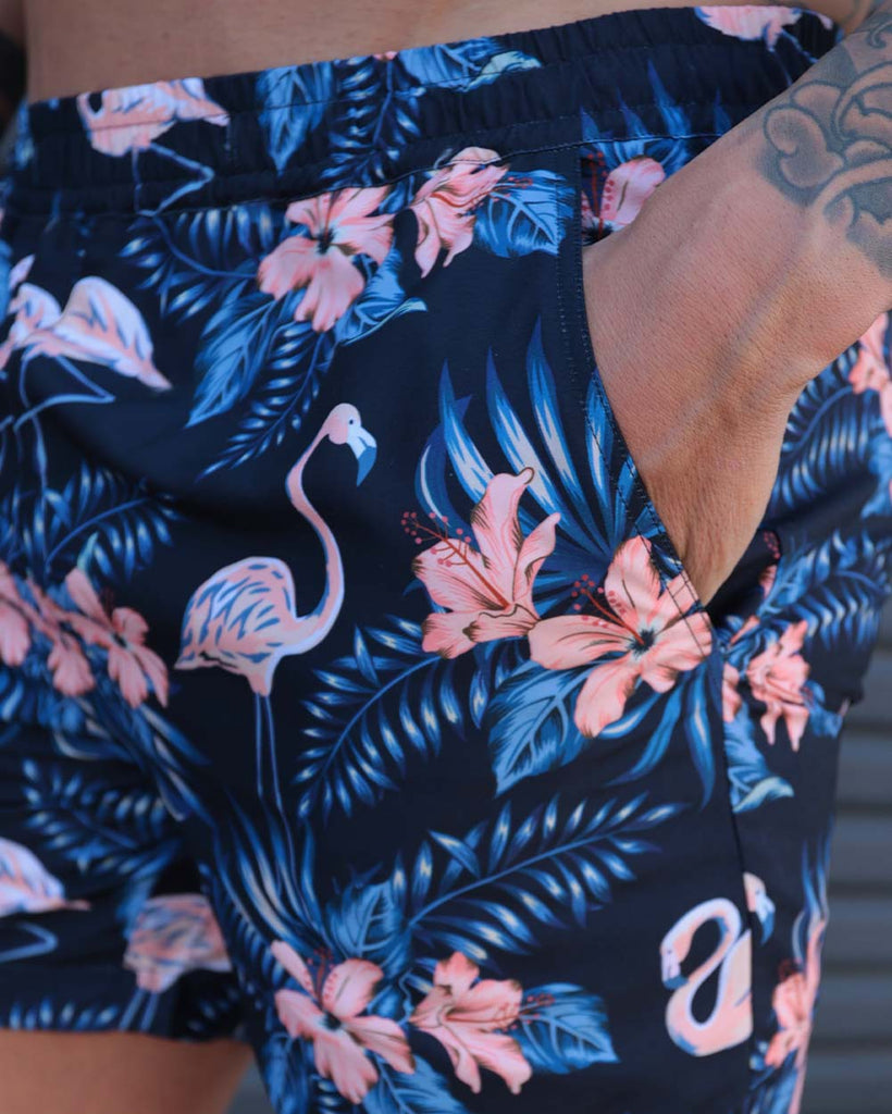 Lost in Paradise Flamingo Shorts-Black/Pink-Detail
