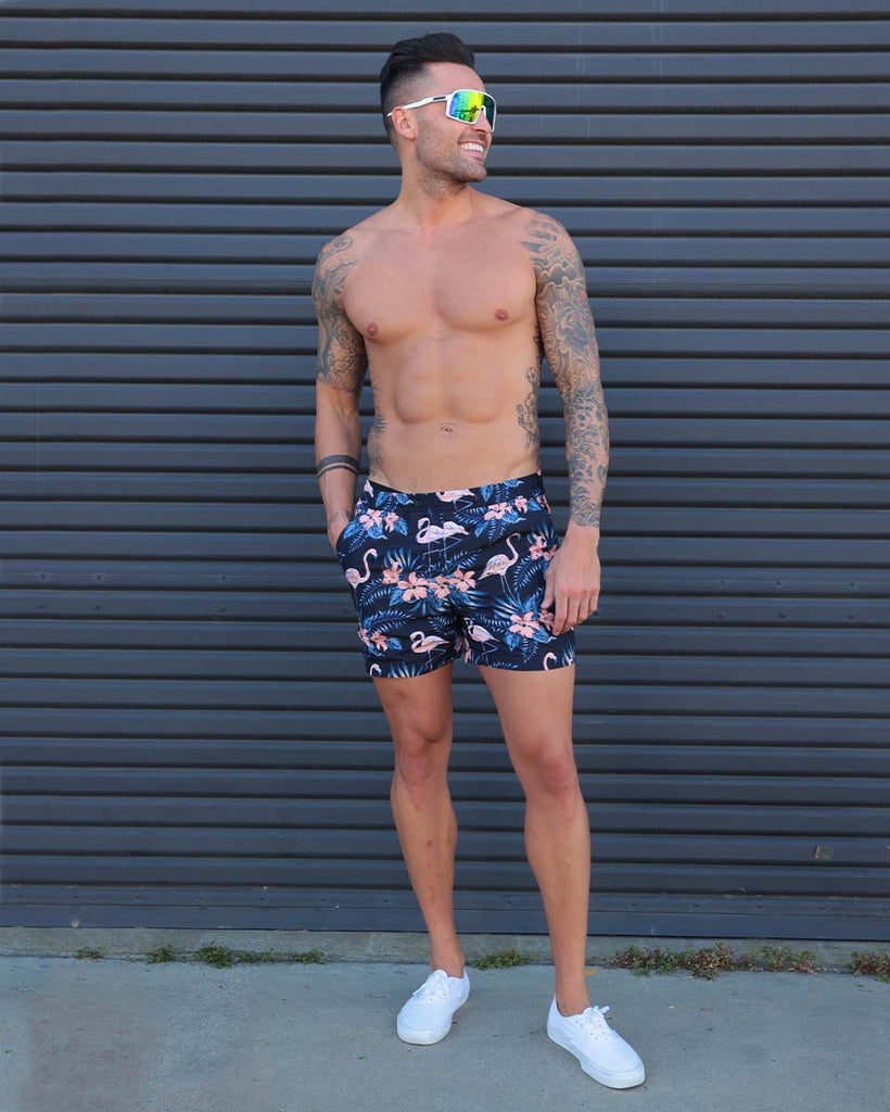 Lost in Paradise Flamingo Shorts-Black/Pink-Full--Zach---L