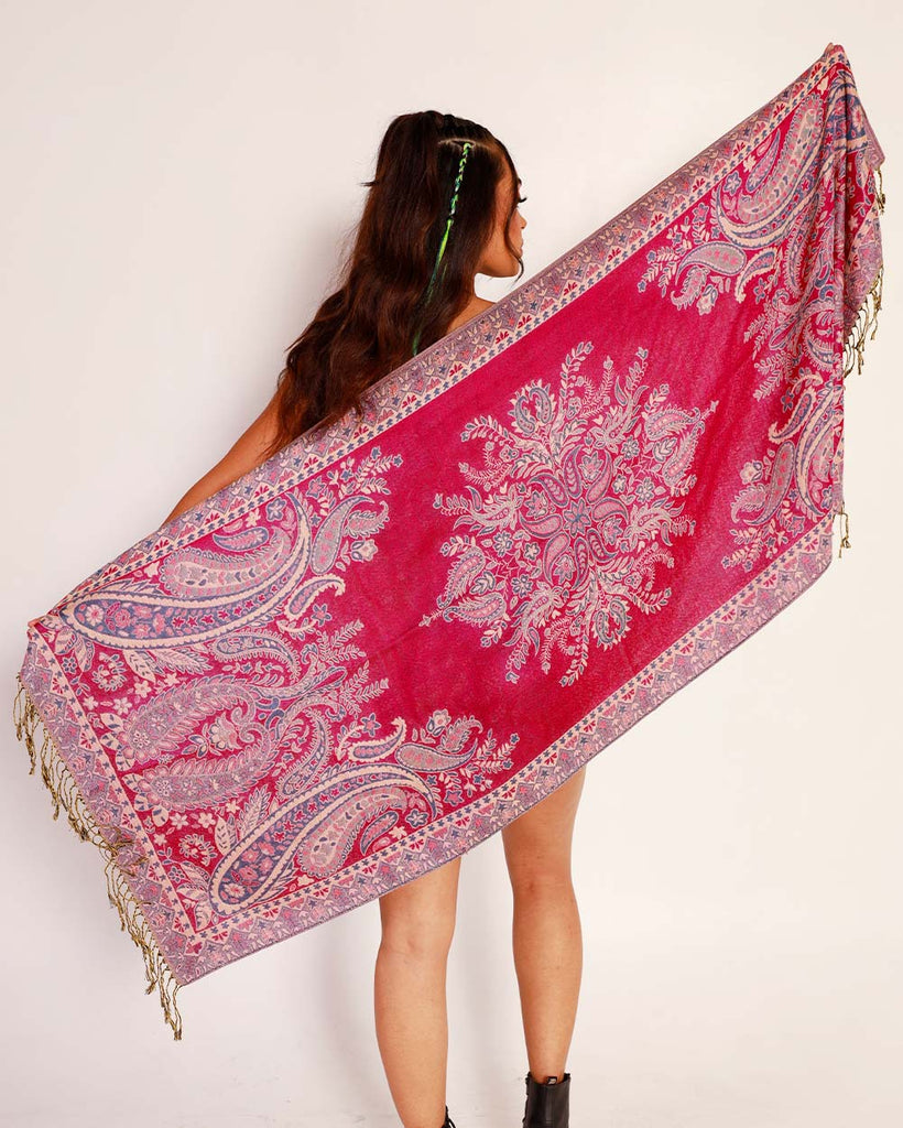 Lost in Paradise Hot Pink Pashmina-Hot Pink-Back