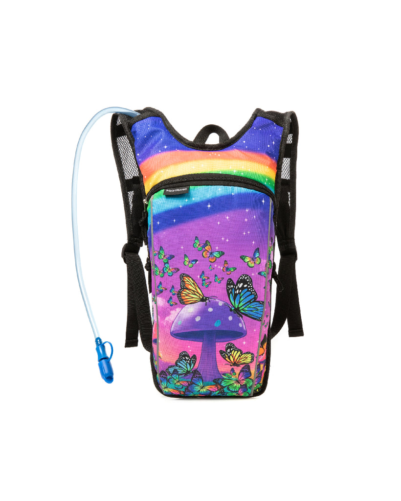 Lost in Wonderland UV Reactive Hydration Pack with Back Pocket for Anti-Theft-Rainbow-Front2