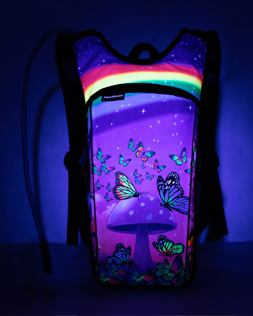 Lost in Wonderland UV Reactive Hydration Pack with Back Pocket for Anti-Theft-Rainbow-UV