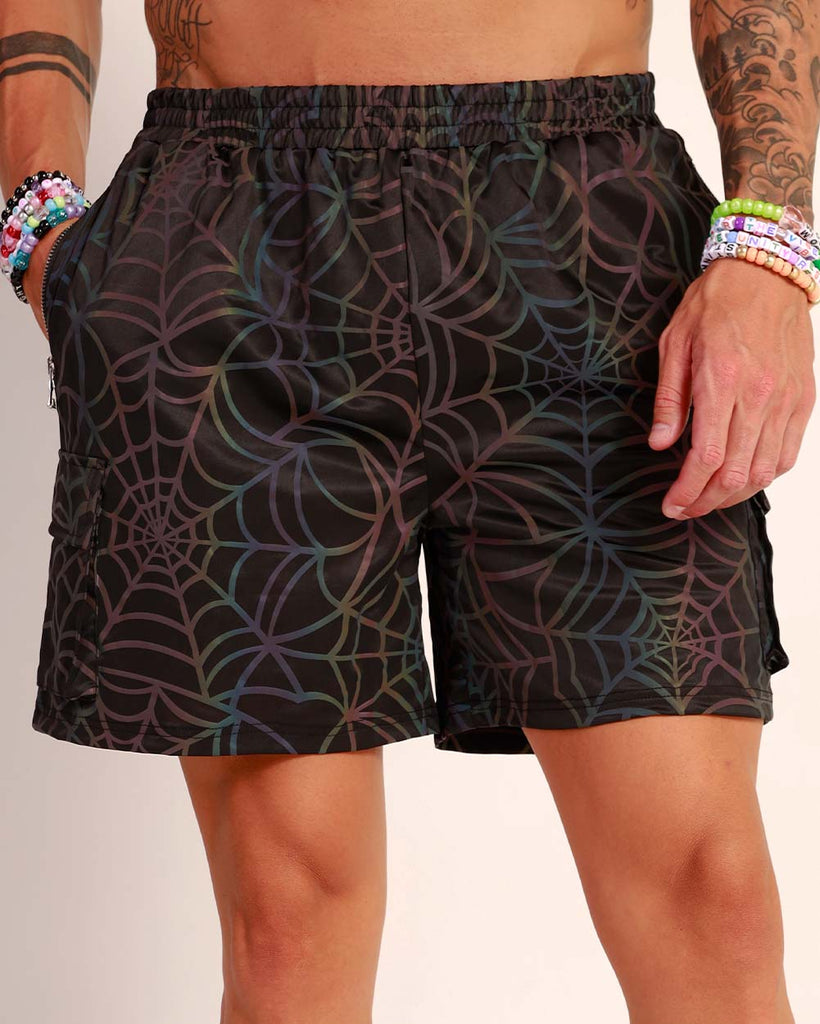 Lost in the Lights Rainbow Reflective Shorts-Black/Rainbow-Front--Zach---L