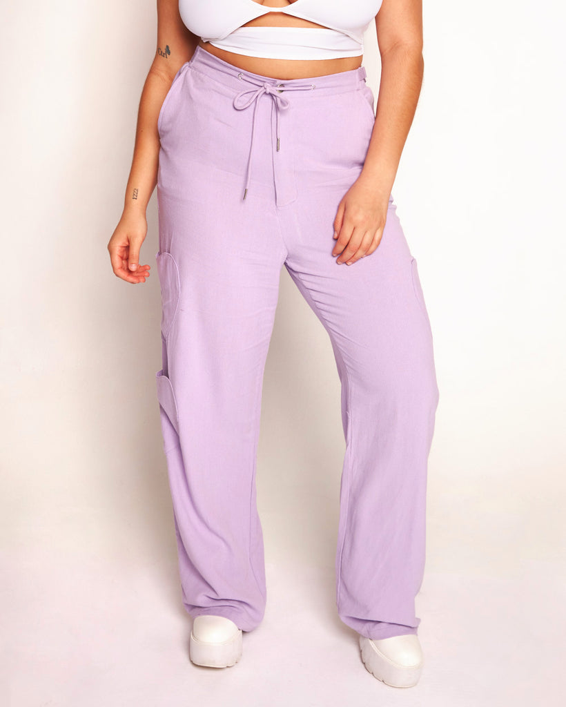 Lover Girl Parachute Pants With Heart Shaped Pockets-Lavender-Curve1-Front--Makayla3---1X