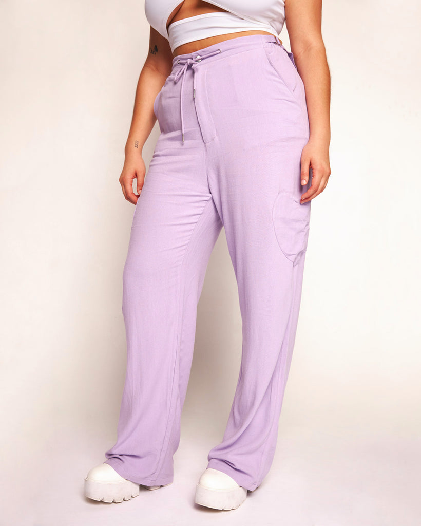Lover Girl Parachute Pants With Heart Shaped Pockets-Lavender-Curve1-Side--Makayla3---1X
