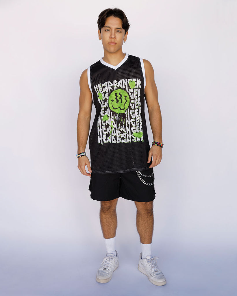 Master Headbanger Basketball Jersey-Black/Green/White-Full--Milo---L