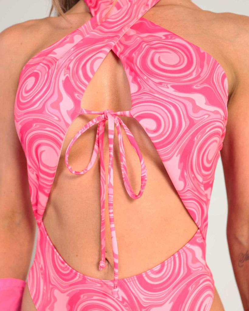 Mellow Flow Halter Bodysuit-Pink-Detail