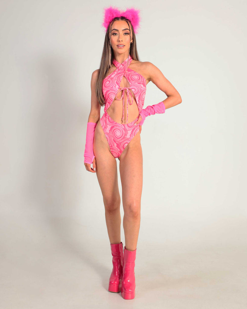 Mellow Flow Halter Bodysuit-Pink-Full--Hannah---S