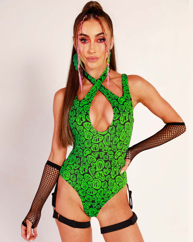 Melty Fantasy Bodysuit-Black/Green-Front--Hannah---S