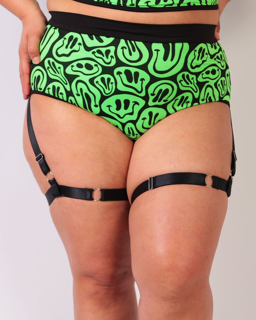 Melty Fantasy High Waist Harness Bottoms-Black/Neon Green-Curve1-Front--Silvia---1X