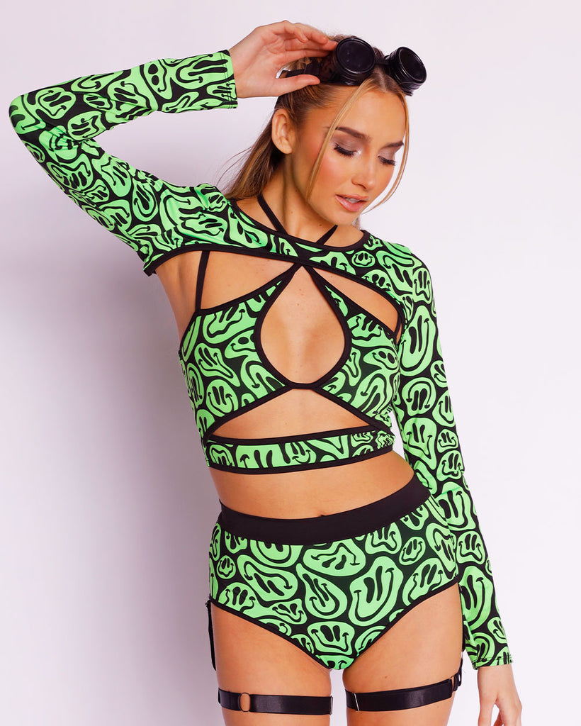 Melty Fantasy Ultra Crop Top-Black/Neon Green-Front--Liberty---S