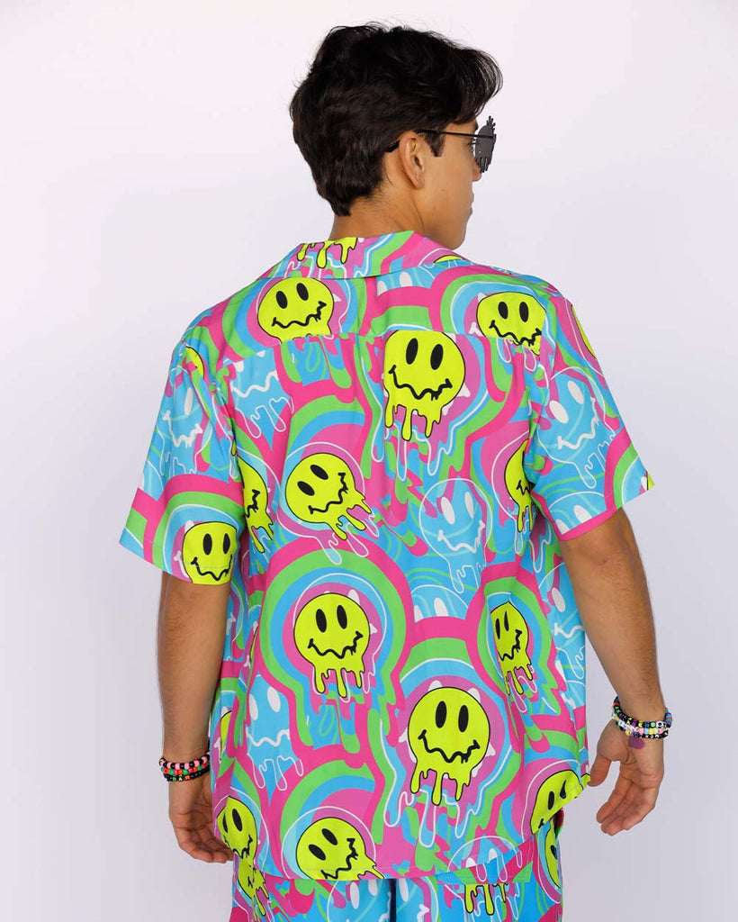Melty Smiley Camp Shirt-Neon Blue/Neon Pink/Yellow-Back--Milo---L