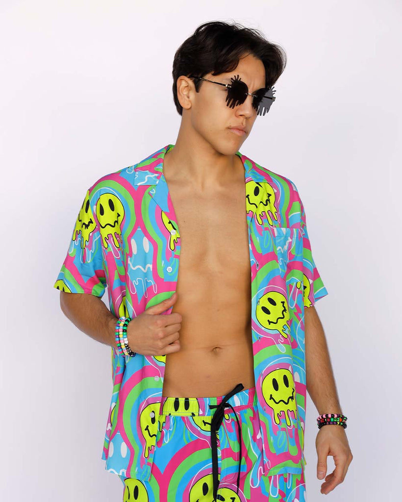 Melty Smiley Camp Shirt-Neon Blue/Neon Pink/Yellow-Front--Milo---L