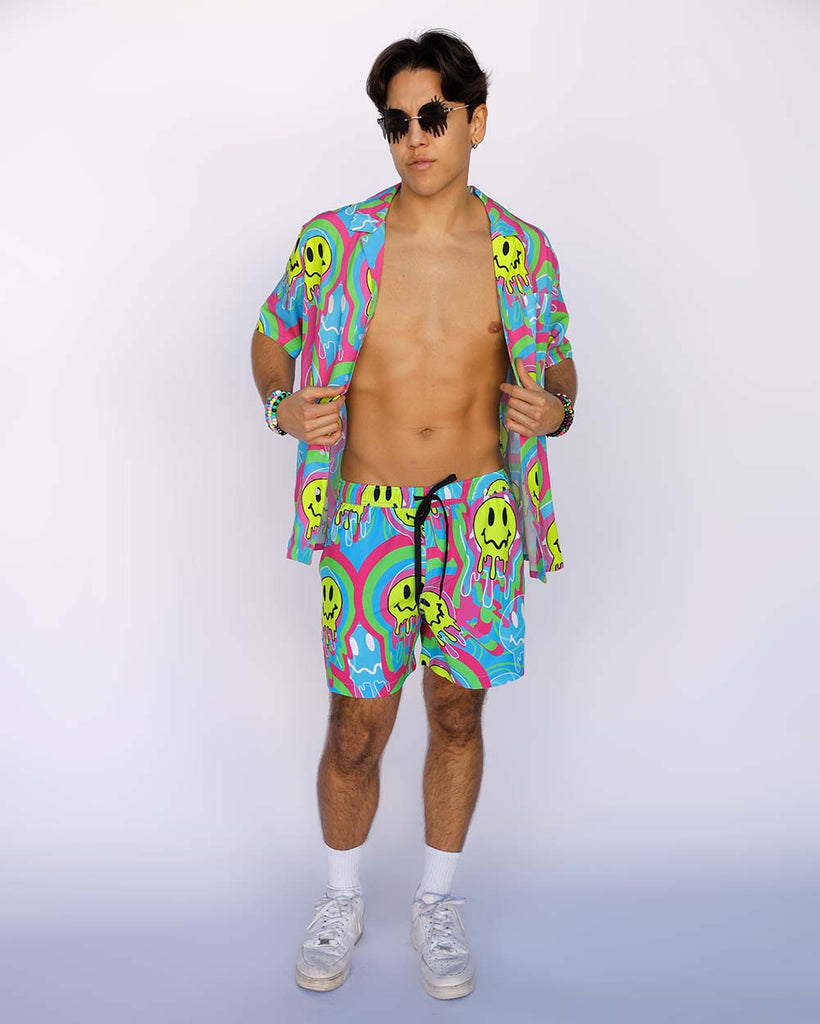 Melty Smiley Men's Shorts-Neon Blue/Neon Pink/Yellow-Lifestyle--Milo---L