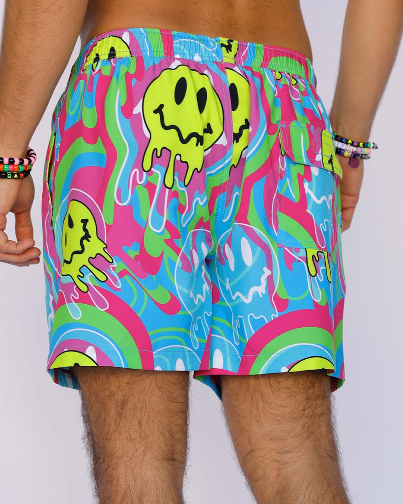 Melty Smiley Men's Shorts-Neon Blue/Neon Pink/Yellow-Back--Milo---L