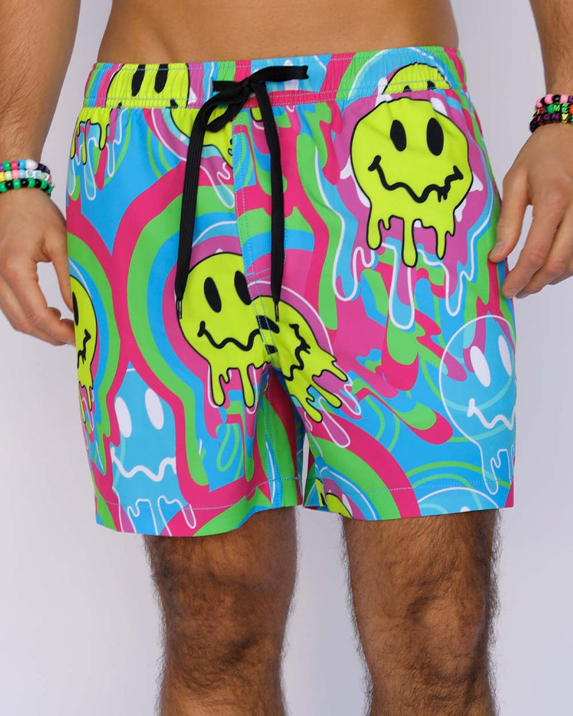 Melty Smiley Men's Shorts-Neon Blue/Neon Pink/Yellow-Front--Milo---L