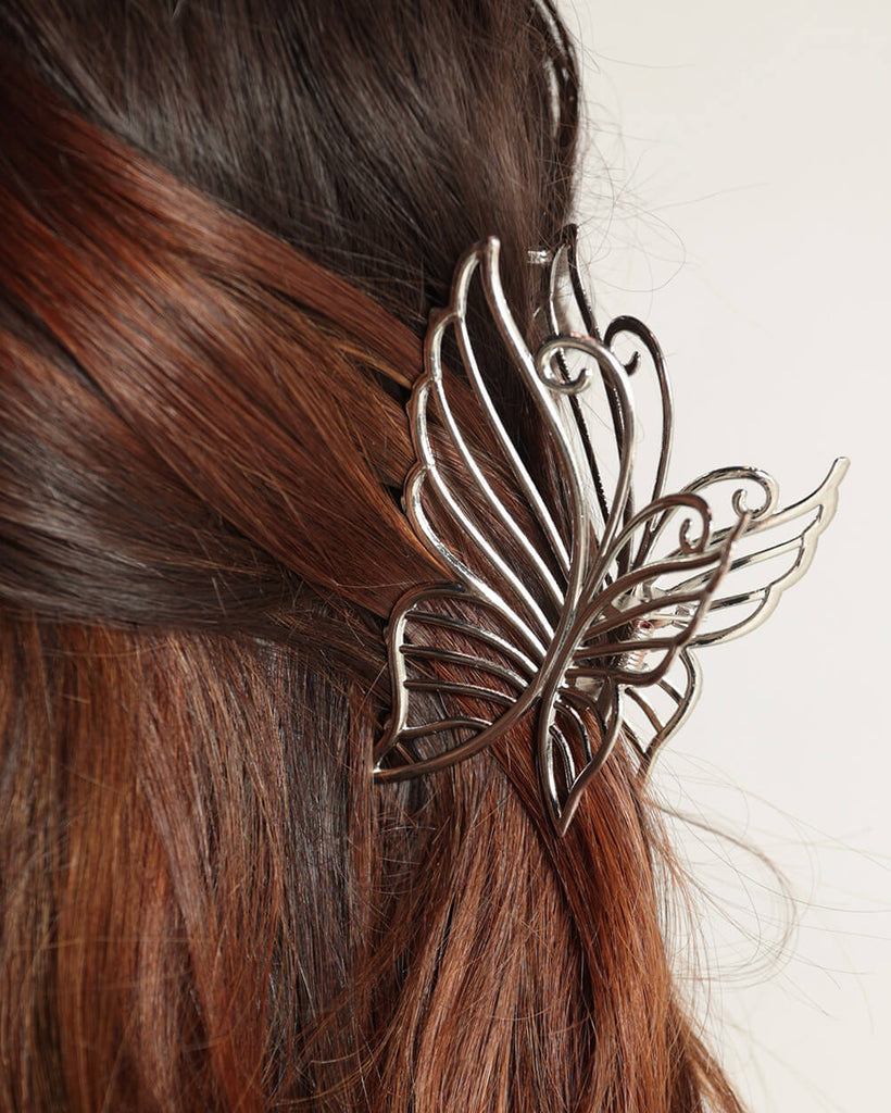 Metaliic Butterfly Hair Clip-Silver-Side