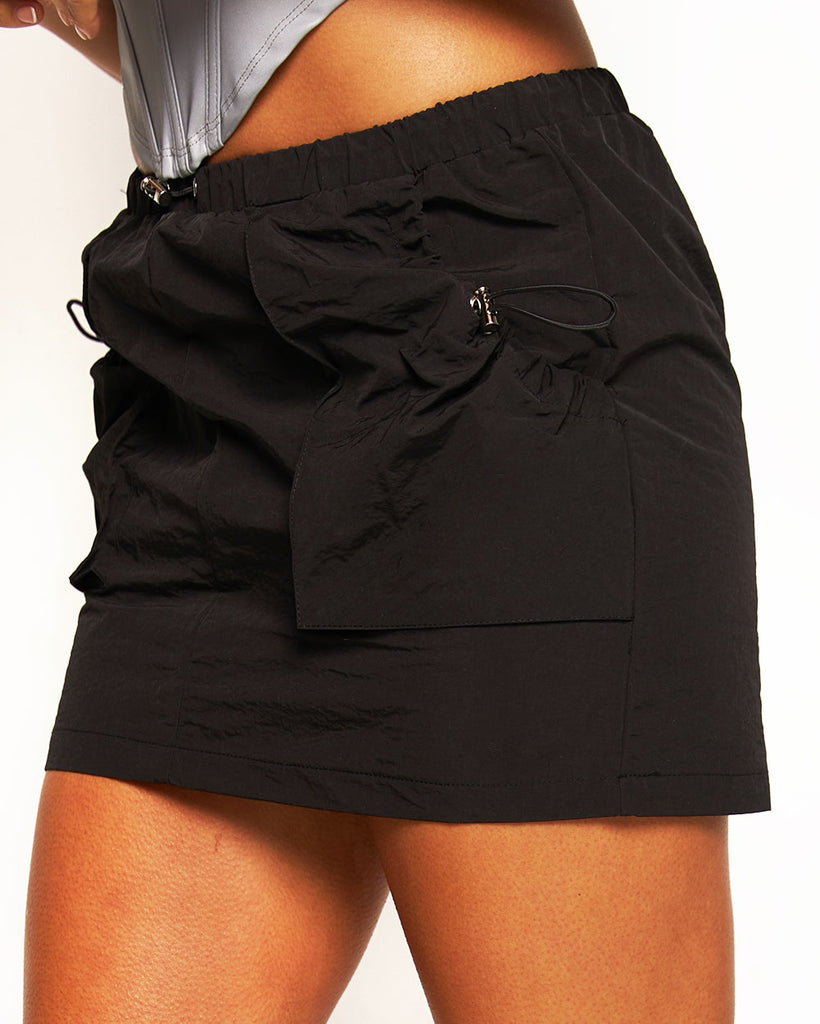 Model Off Duty Cargo Mini Skirt-Black-Regular-Side--Courtney---S