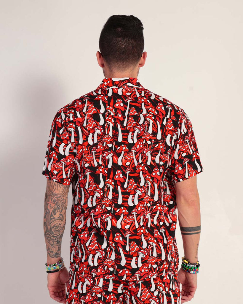 Mushroom Paradise Men's Camp Shirt-Black/Red/White-Back--Zach---L