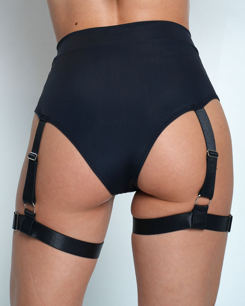 Bring on the Night Recycled Fabric Bottom With Leg Harness-Black-Regular-Back--Liberty---S