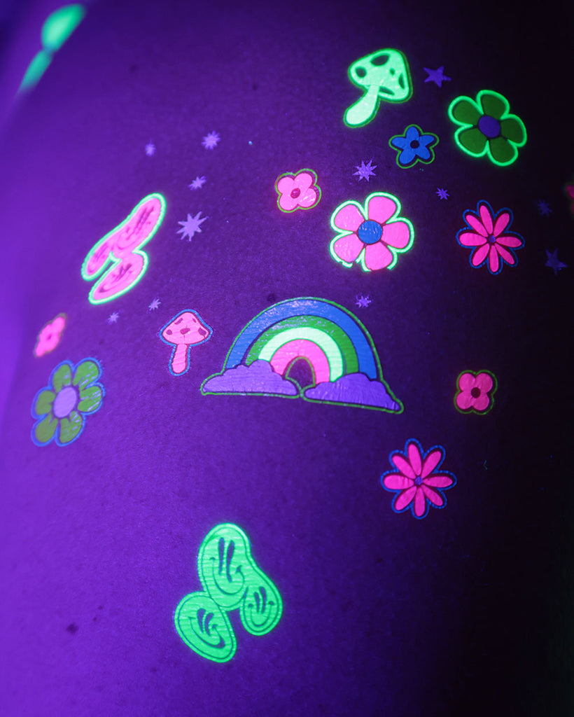 Neon Nightz UV Reactive Temporary Tattoo Pack-Black/Green/Pink/Purple-Detail