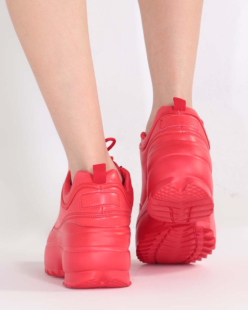 Neon Realness Platform Sneakers-Red-Back