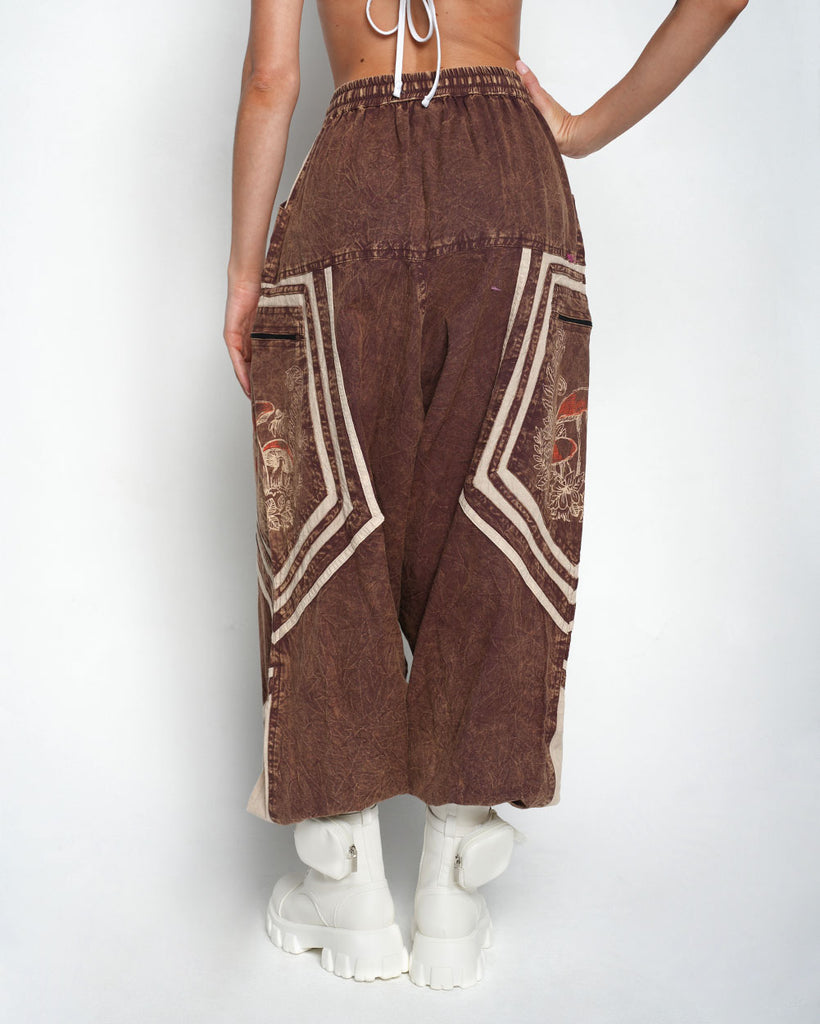 No Thoughts Just Vibes Unisex Harem Pants-Brown-Regular-Back--Liberty---S-M