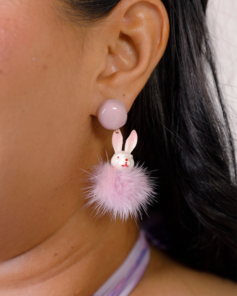 Oh My Fur And Whiskers Earrings-Pink/Purple-Front
