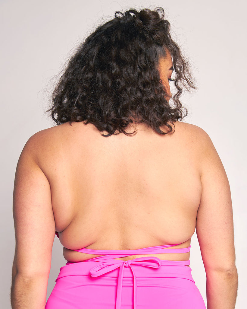 Party's Here Recycled Fabric Top-Neon Pink-Curve1-Back--Makayla3---Plus Size
