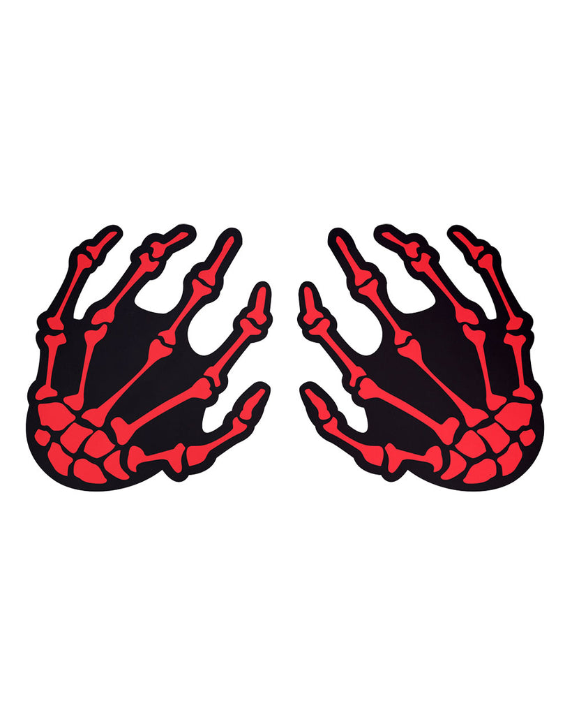 Pastease Bloody Skeletal Hands Nipple Pasties-Black/Red-Full