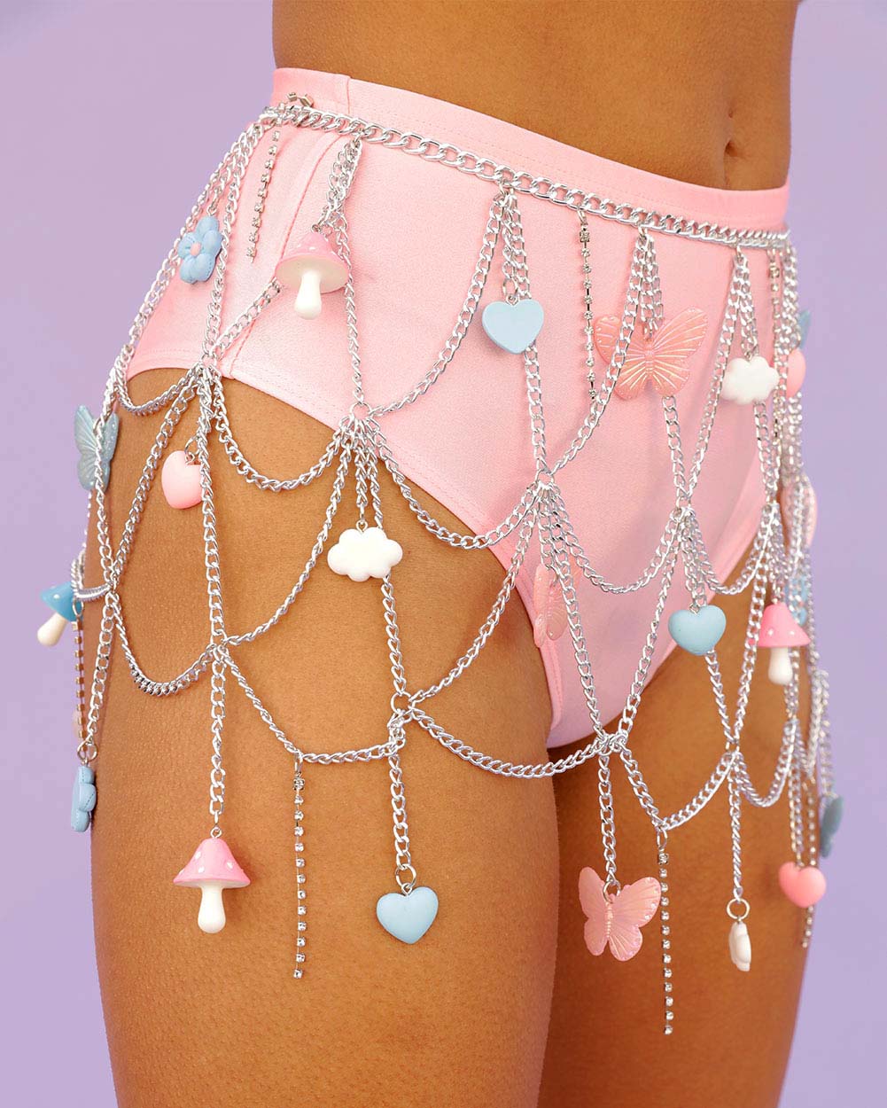 Petal Pixie Chain Skirt with Charms-Pink/Silver-Side