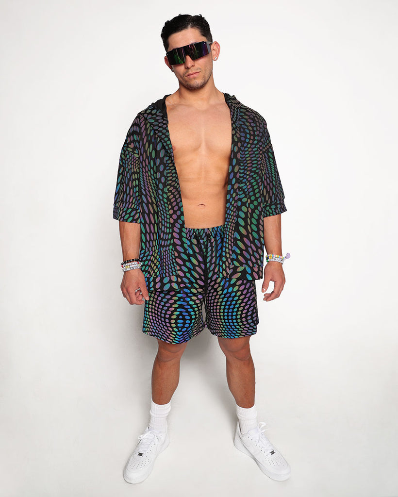 Pixel Perfect Rainbow Reflective Men's Shorts-Black/Rainbow-Regular-Full--Eric2---L