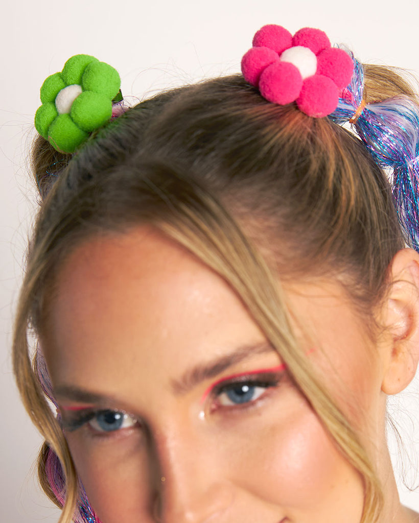Poppy Petals Neon Floral Hair Clips 8 Piece Set-Neon Green/Neon Orange/Neon Pink/Neon Yellow-Regular-Front--Liberty---S
