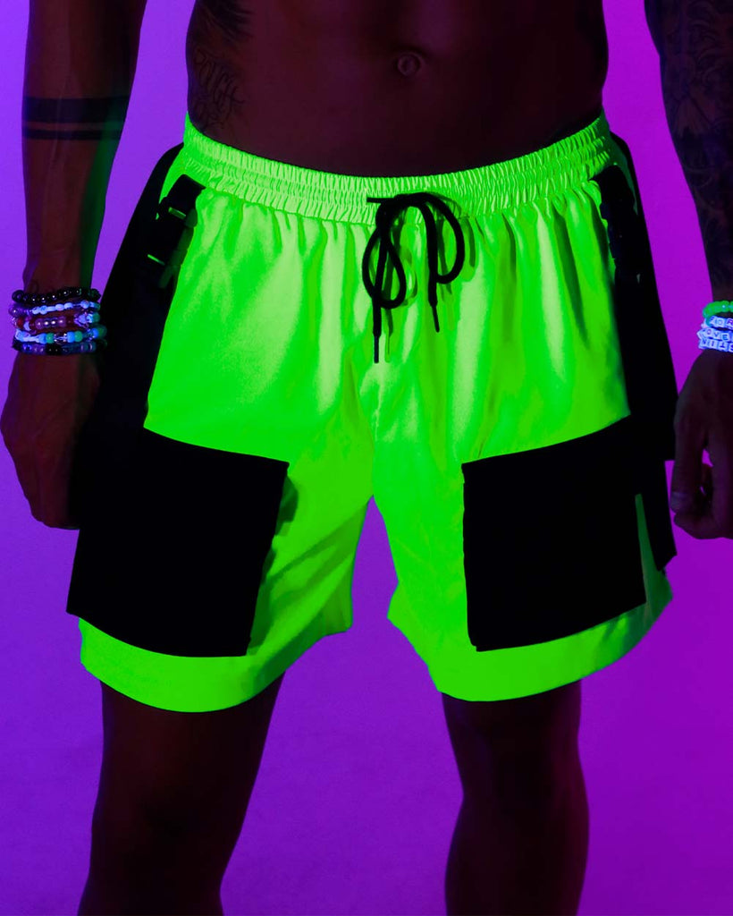 Power Up Men's Cargo Shorts-Black/Neon Green-UV--Zach---L