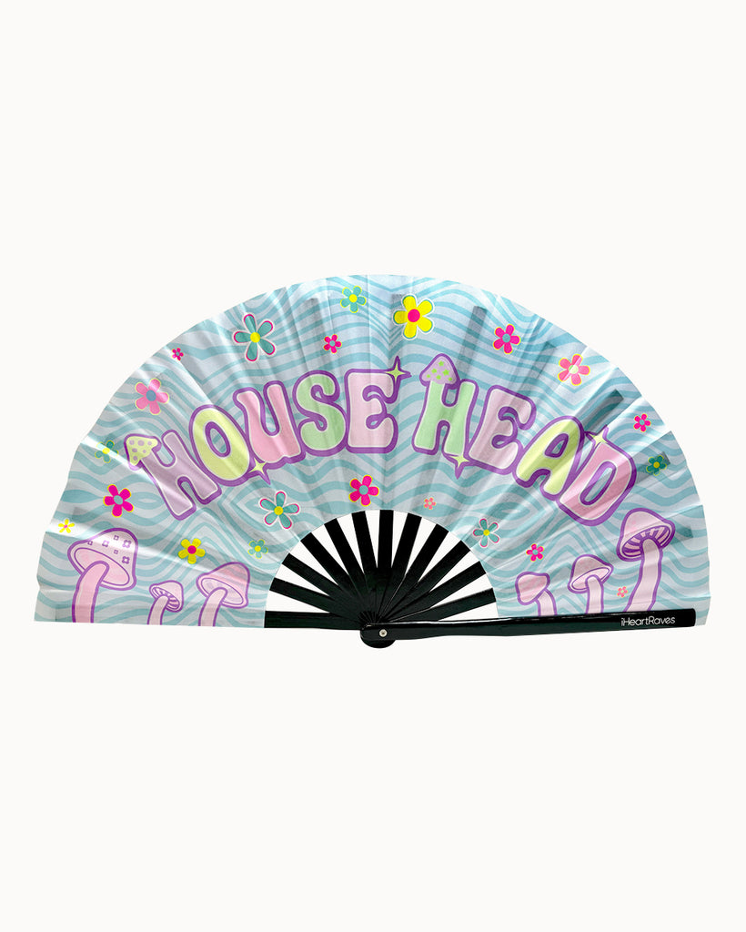 Proud House Head UV Reactive Hand Fan-Rainbow-Regular-Front--Model---S
