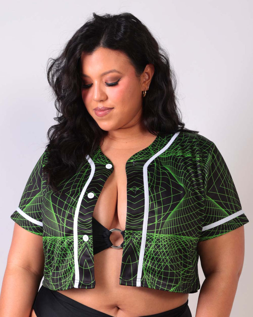 Psycho Sonic Headbanger Cropped Jersey-Black/Green/White-Front-Silvia---2XL-Curve1
