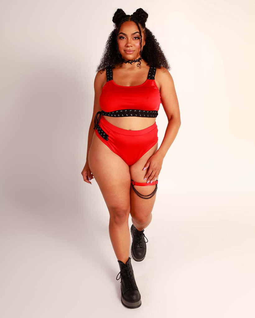 Red Hot Raver High-Waist Bottoms-Curve1-Black/Red-Full--Chanice---1X