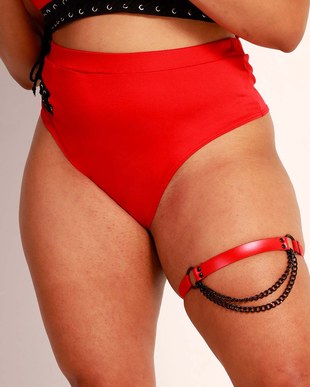 Red Hot Raver High-Waist Bottoms-Curve1-Black/Red-Front--Chanice---1X