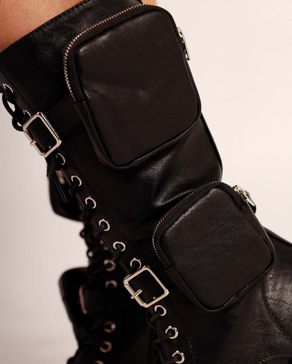 Renegade Lace Up Boots with Pouch-Black-Detail