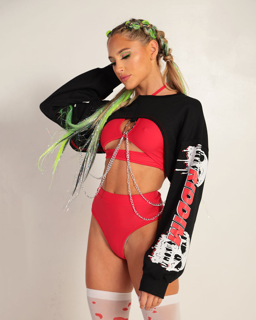 Riddim Unisex Chain Ultra Crop Top-Black/Red/White-Side--Liberty---S