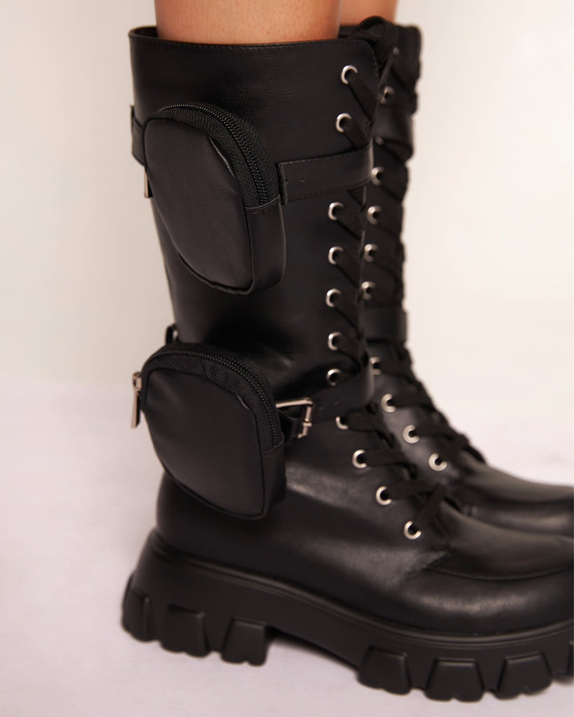 Rise to the Top Combat Boots With Pouch-Black-Regular-Detail--Model---5.5