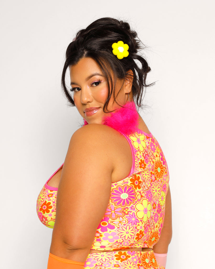 Rolita Couture x iHR Floral Frenzy Hazey Cutout Top-Pink/Yellow-Curve1-Back--Silvia---2XL
