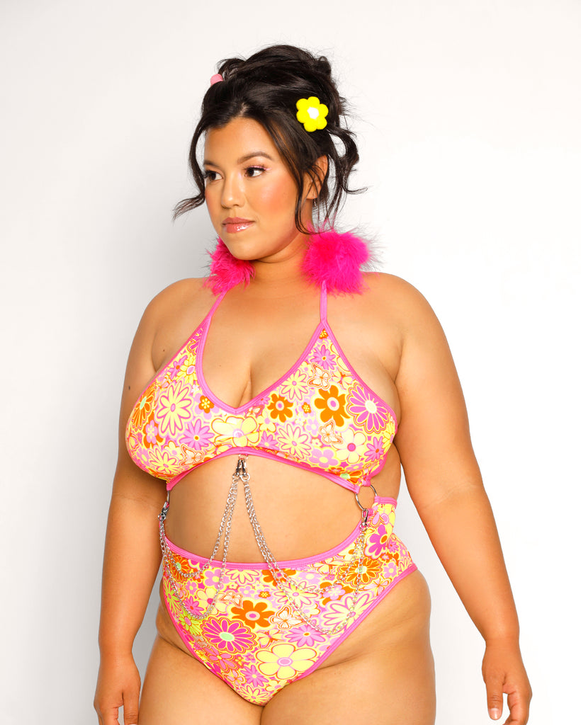 Rolita Couture x iHR Floral Frenzy Punk Princess Bodysuit-Pink/Yellow-Curve1-Side--Silvia---2XL
