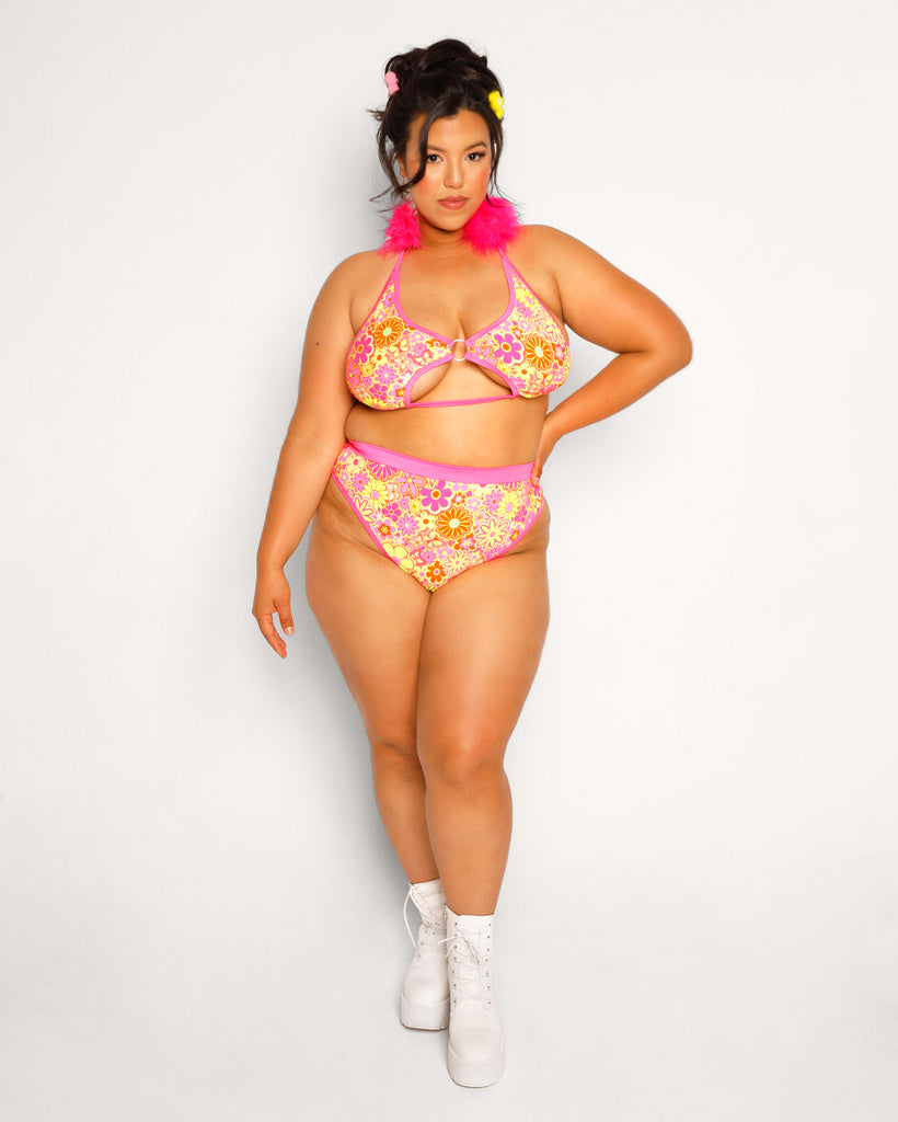 Rolita Couture x iHR Floral Frenzy Bootylicious Bottoms-Pink/Yellow-Curve1-Full--Silvia---2XL