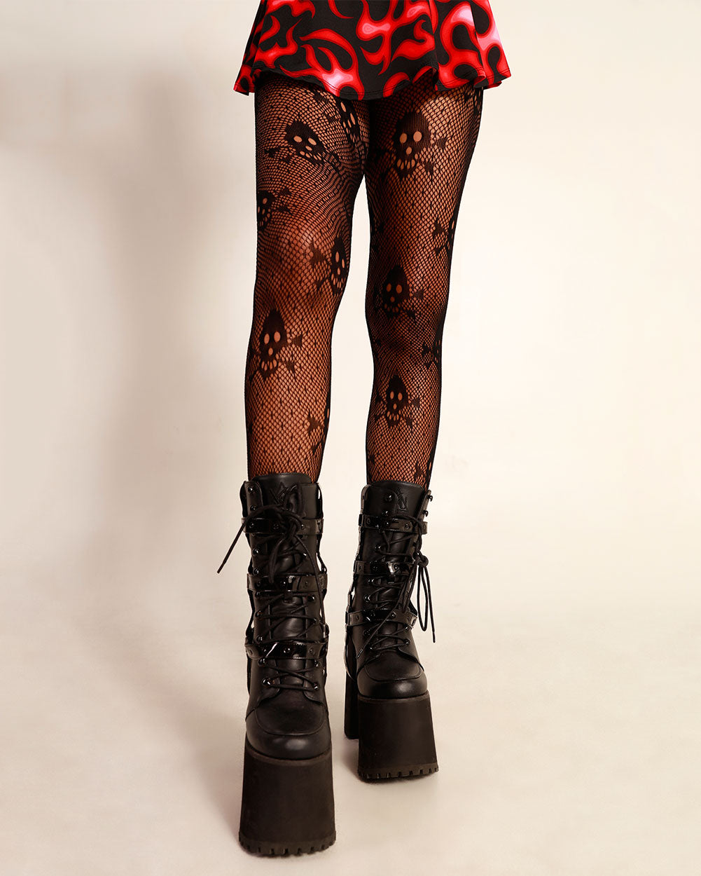 Scary Skullz Pattern Tights-Black-Front