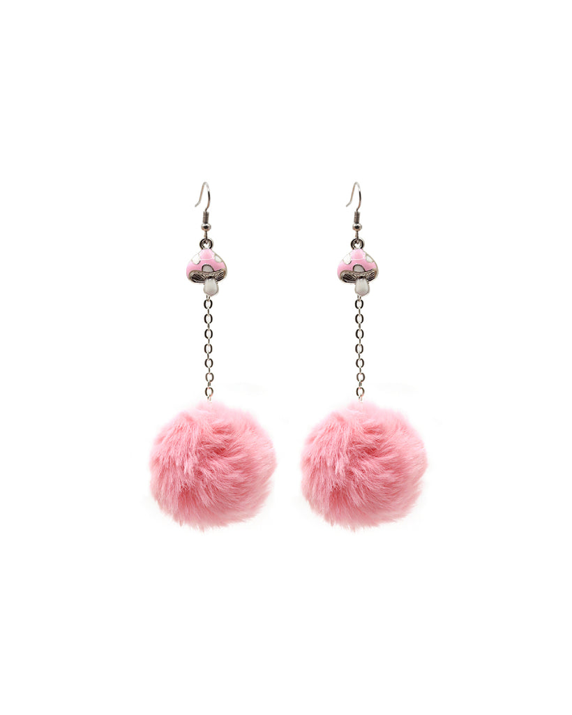 Secret Grove Mushroom Fluffy Earrings-Baby Pink-Regular-Mock--Sarah2---S