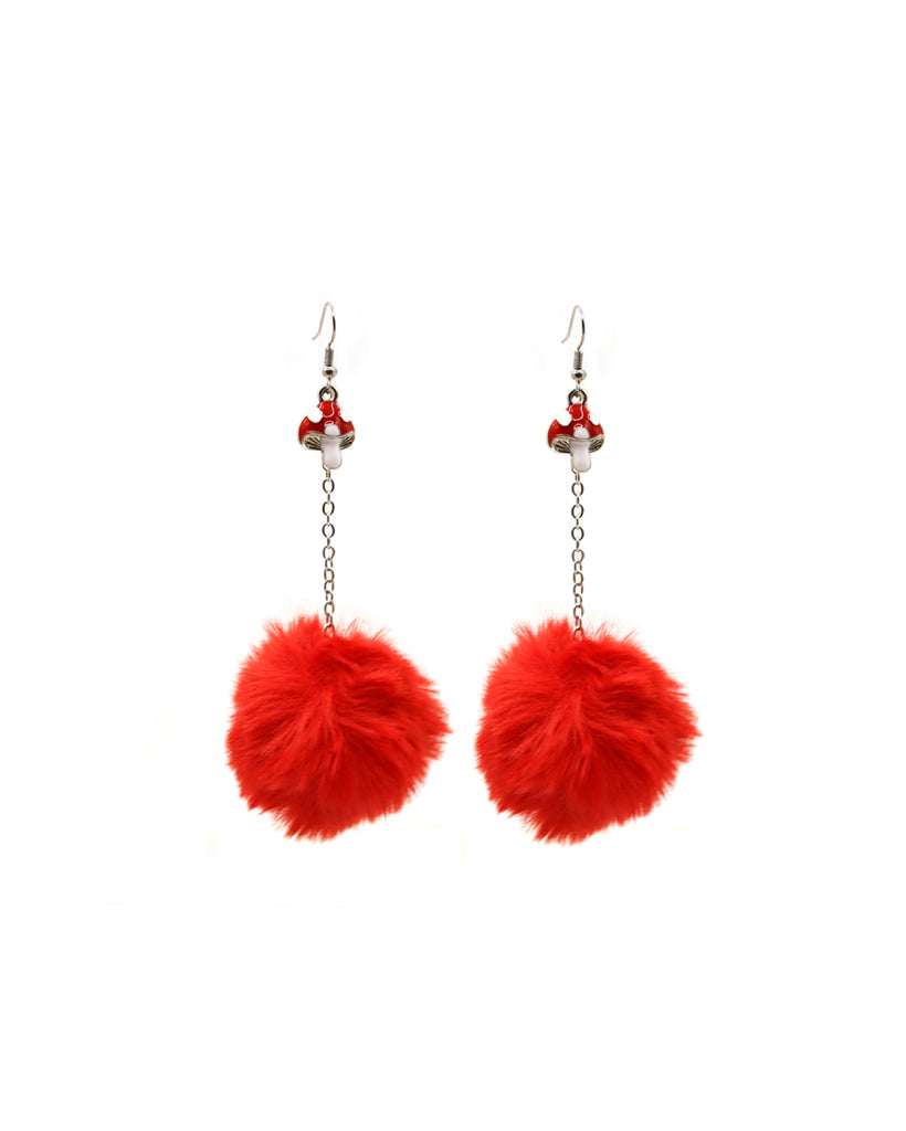 Secret Grove Mushroom Fluffy Earrings-Red-Regular-Mock--Sarah2---S