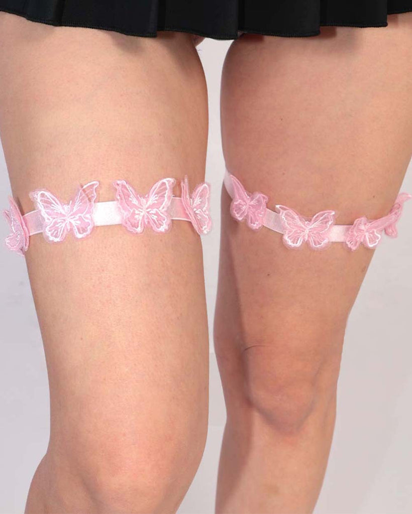 Set Me Free Butterfly Leg Garters Pair-Baby Pink-Regular-Front--Model---S