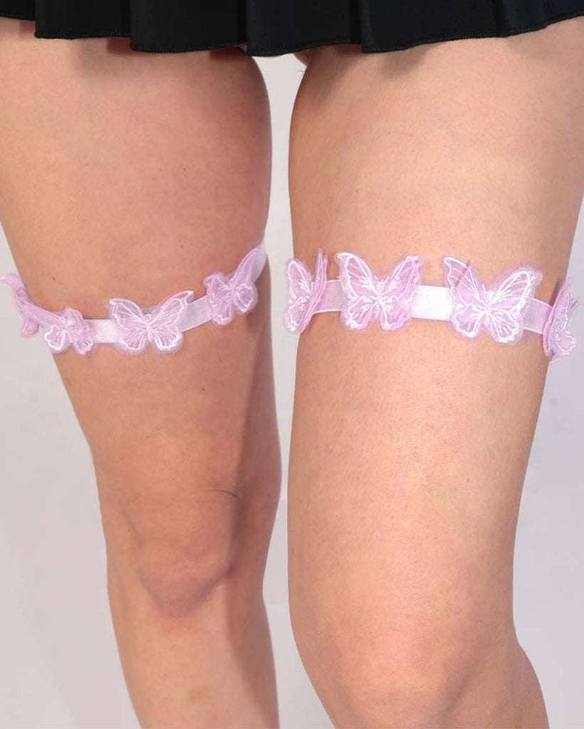 Set Me Free Butterfly Leg Garters Pair-Baby Pink-Regular-Front 2--Model---S