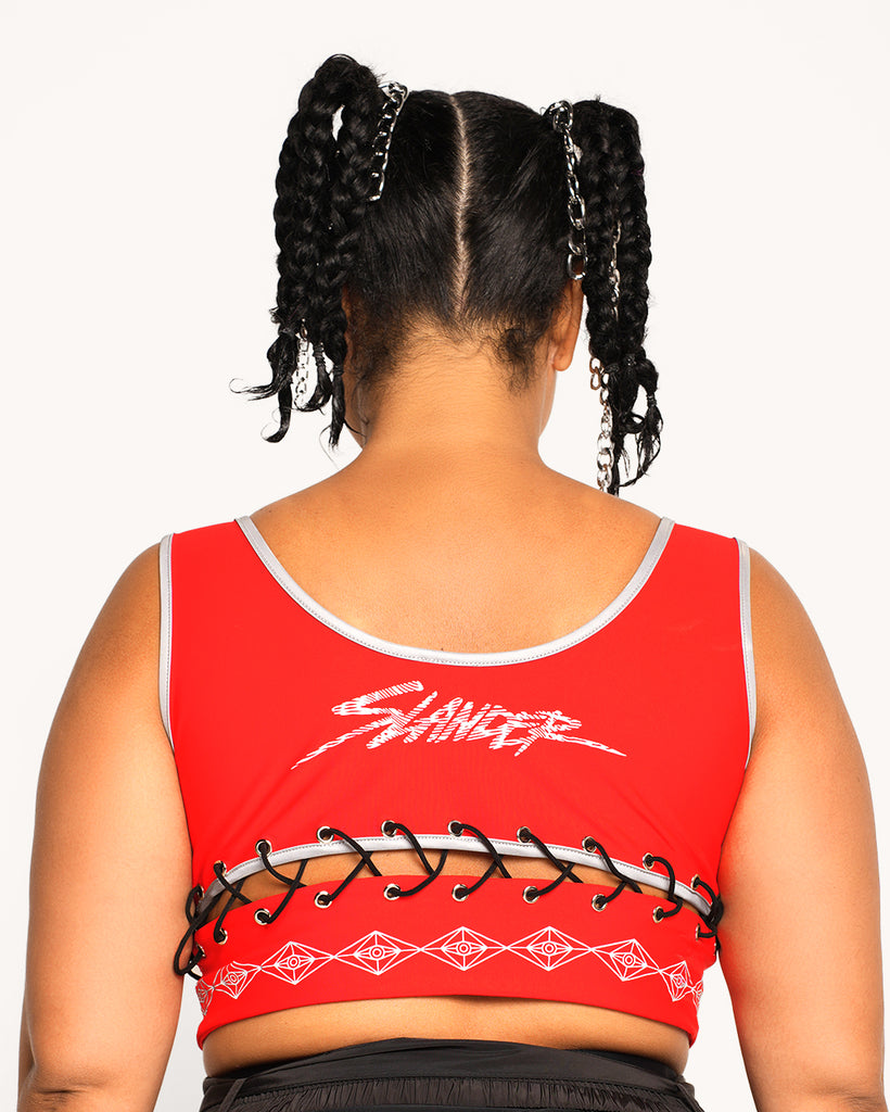 SLANDER x iHR Electric Edge Reflective Lace Up Top-Red-Curve1-Back--Cassie---1X